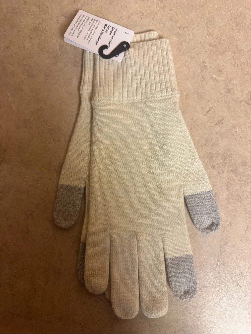 Lululemon Warm Revelation Merino Wool Gloves Cream Gray L NWT